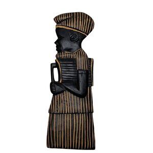 African Tribal Wood Carving Wall Art With Intricate Orange Black Design   5 1/2